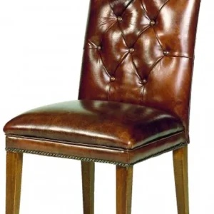 Knallerangebot Casa Padrino Designer Chesterfield Esszimmer Stuhl Braun Leder / Braun - Hotelmöbel - Buche - Echt Leder