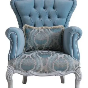 Neu Casa Padrino Luxus Barock Wohnzimmer Sessel mit dekorativem Kissen Hellblau / Grau 85 x 87 x H. 108 cm - Barock Möbel - Edel & Prunkvoll