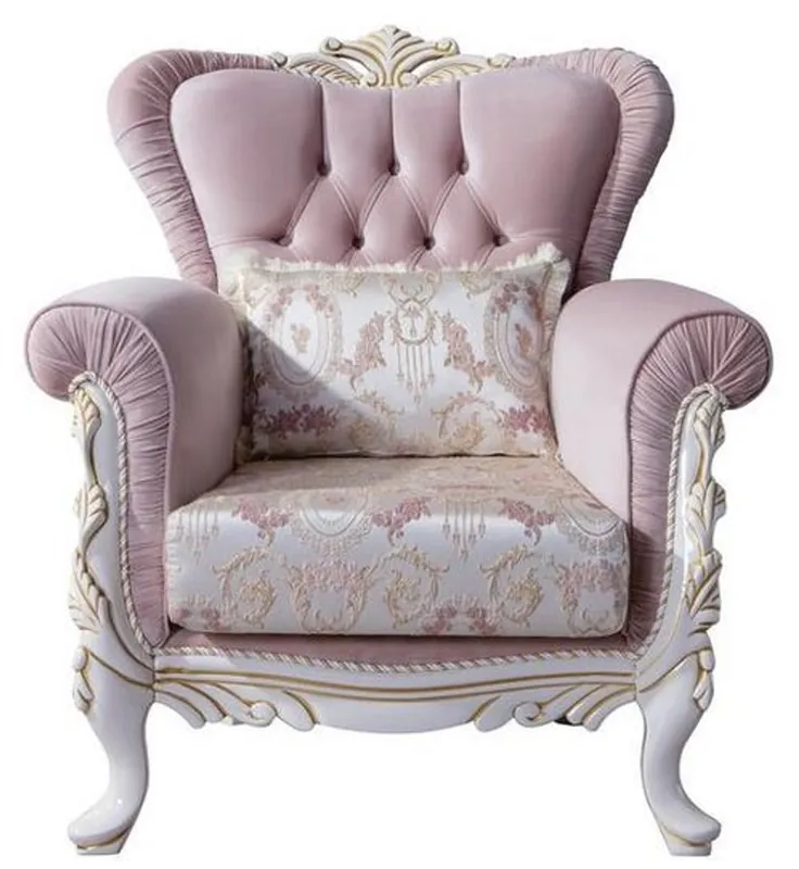 Casa Padrino Luxus Barock Sessel mit dekorativem Kissen Rosa / Silber / Weiß / Gold 96 x 92 x H. 106 cm - Barockstil Wohnzimmer Möbel Preisreduziert