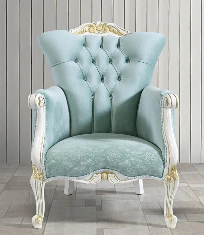 Casa Padrino Barock Sessel mit Glitzersteinen Hellgrün / Weiß / Gold 80 x 88 x H. 110 cm - Edle Barockstil Wohnzimmer Möbel Abverkauf