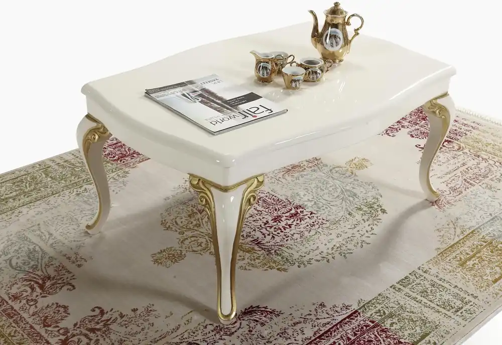 Highlight Casa Padrino Barock Couchtisch Creme / Gold 105 x 74 x H. 50 cm - Rechteckiger Wohnzimmertisch im Barockstil - Barock Möbel