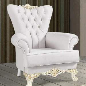 Casa Padrino Barock Sessel Hellgrau / Weiß / Gold 93 x 75 x H. 107 cm - Edler Wohnzimmer Sessel mit Glitzersteinen - Barock Möbel Preis Gesenkt