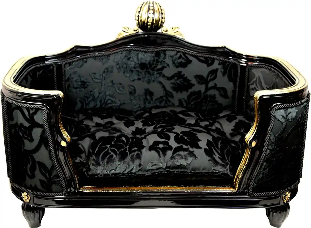 Pompöös by Casa Padrino Luxus Barock Hunde & Katzenbett Deluxe Schwarz Bouquet Muster / Gold von Harald Glööckler Finale Aktion