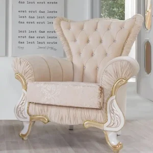 Neue Kollektion Casa Padrino Barock Sessel Beige / Weiß / Gold 97 x 85 x H. 105 cm - Edler Wohnzimmer Sessel mit Glitzersteinen - Wohnzimmer Möbel im Barockstil