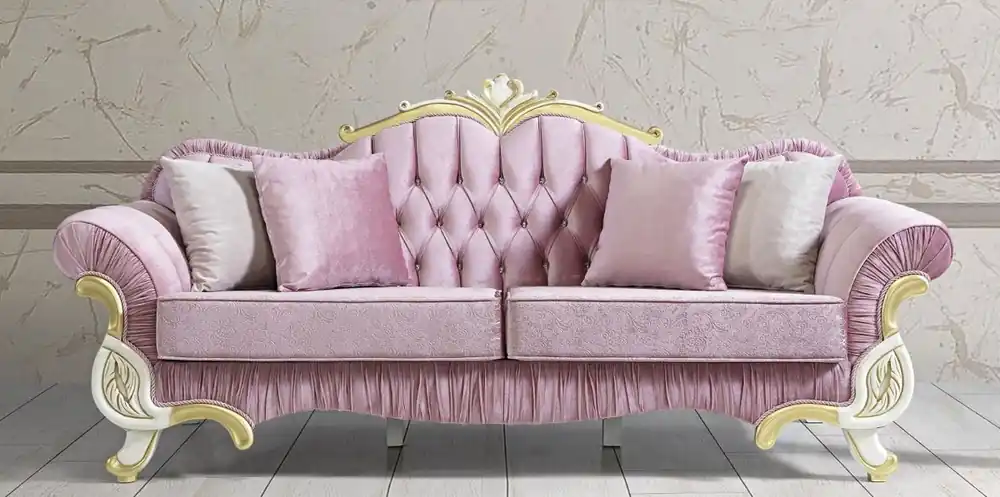 Casa Padrino Barock Wohnzimmer Sofa mit Glitzersteinen Rosa / Weiß / Gold 228 x 105 x H. 85 cm - Edel & Prunkvoll Bestpreis
