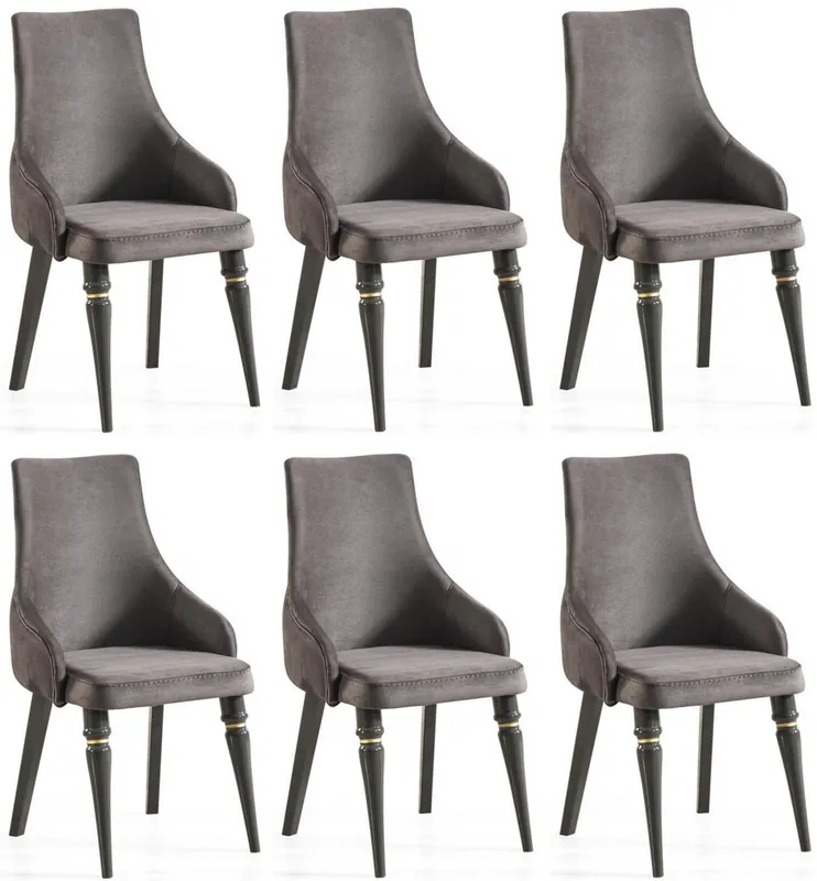 Nur Heute Casa Padrino Luxus Art Deco Esszimmer Stuhl Set Grau / Gold 57 x 55 x H. 98 cm - Edles Küchen Stühle 6er Set - Art Deco Esszimmer Möbel