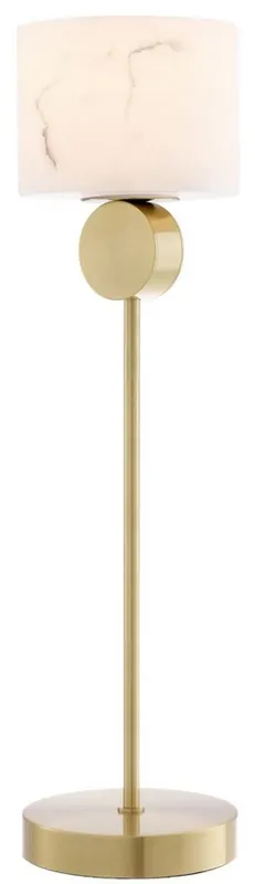 Saisonangebot Casa Padrino Luxus Tischleuchte Messingfarben / Alabaster Ø 20 x H. 76 cm - Moderne Tischlampe mit rundem Alabaster Lampenschirm - Luxus Leuchten