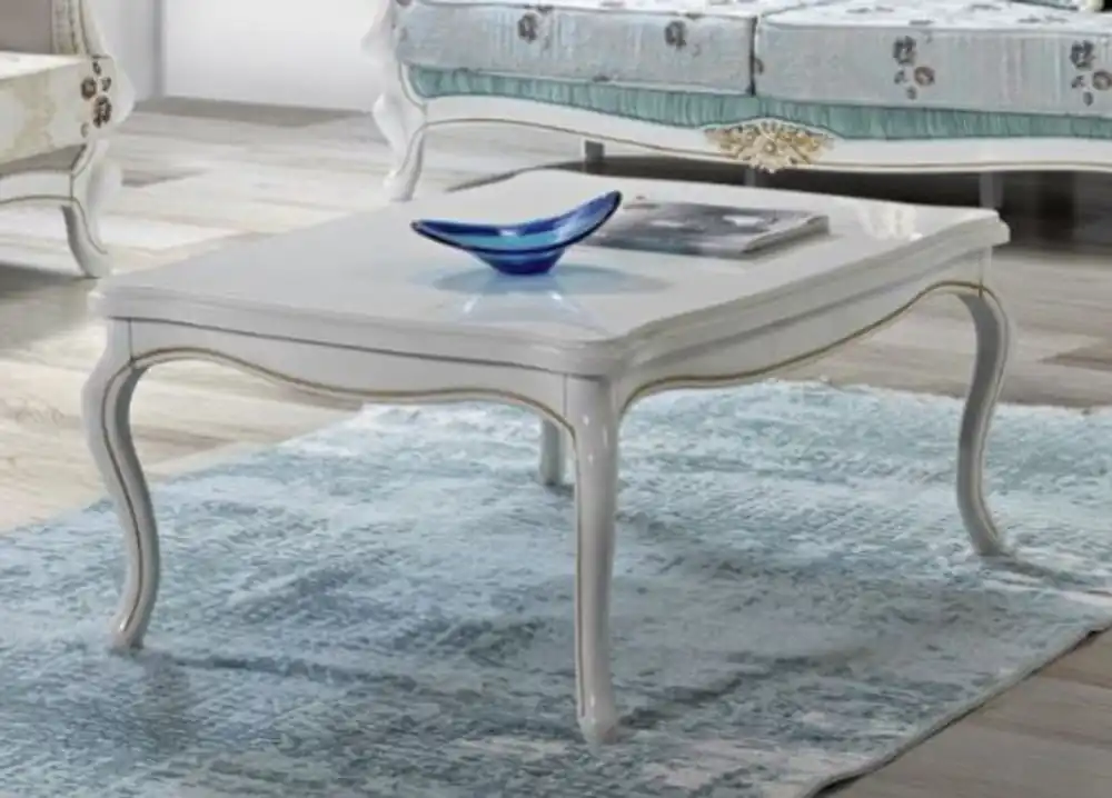 Casa Padrino Barock Couchtisch Weiß / Gold 105 x 80 x H. 46 cm - Massivholz Wohnzimmertisch im Barockstil - Barock Wohnzimmer Möbel Sonderaktion