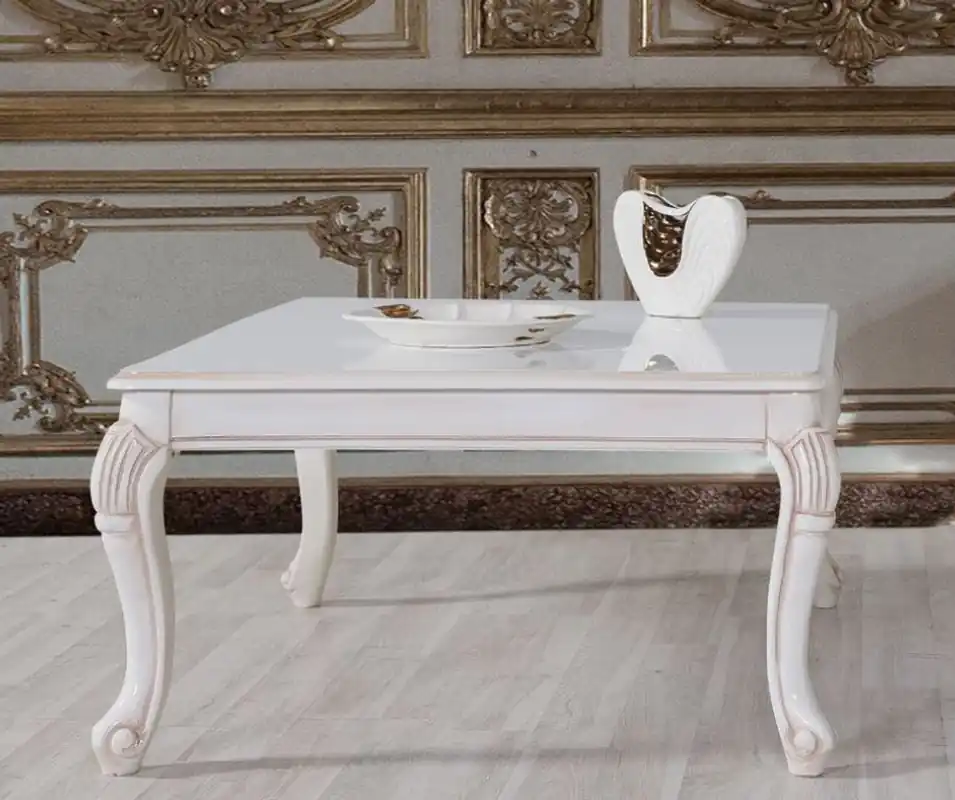 Online Kaufen Casa Padrino Barock Couchtisch Weiß / Beige 104 x 80 x H. 45 cm - Massivholz Wohnzimmertisch im Barockstil - Barock Wohnzimmer Möbel