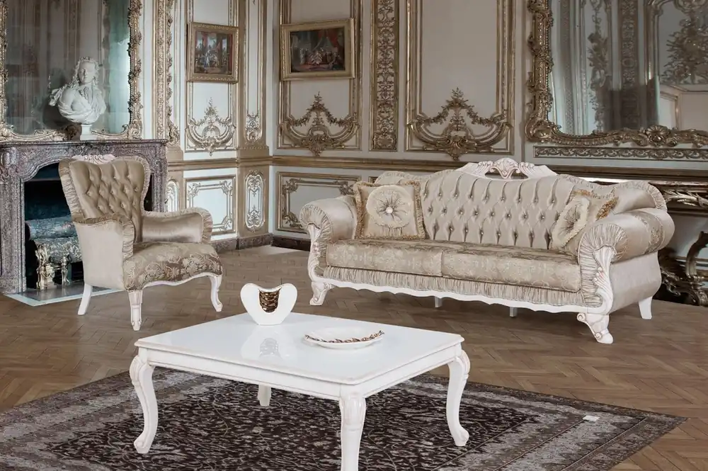 Neue Kollektion Casa Padrino Barock Wohnzimmer Set Braun / Weiß / Beige - 2 Sofas & 2 Sessel & 1 Couchtisch - Wohnzimmer Möbel im Barockstil
