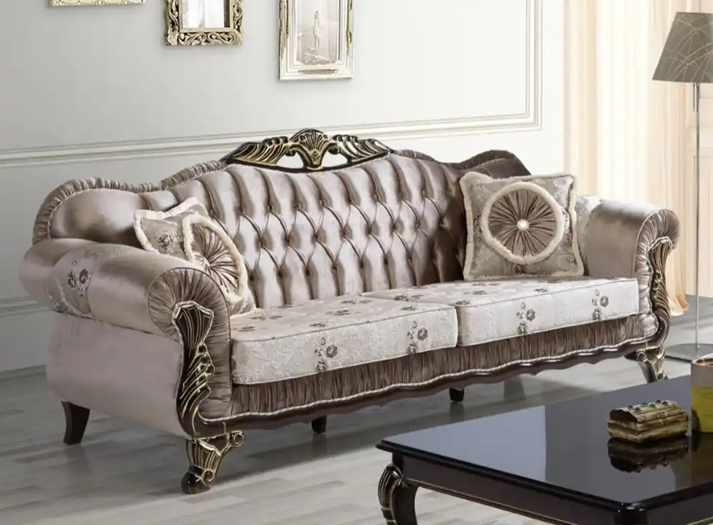 Preisknaller Casa Padrino Barock Sofa Braun / Beige / Schwarz / Gold 230 x 84 x H. 100 cm - Prunkvolles Wohnzimmer Sofa mit Blumenmuster - Barockstil Möbel
