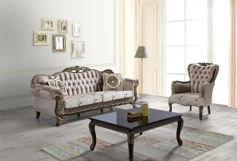 Casa Padrino Barock Wohnzimmer Set Braun / Beige / Schwarz / Gold - 2 Sofas & 2 Sessel & 1 Couchtisch - Wohnzimmer Möbel im Barockstil Schneller Versand