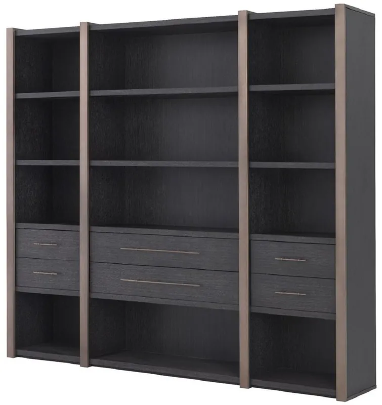 Billig Casa Padrino Luxus Regalschrank mit 6 Schubladen Anthrazitgrau / Bronzefarben 253 x 47 x H. 229 cm - Bücherschrank - Wohnzimmerschrank - Büroschrank - Luxus Schrank