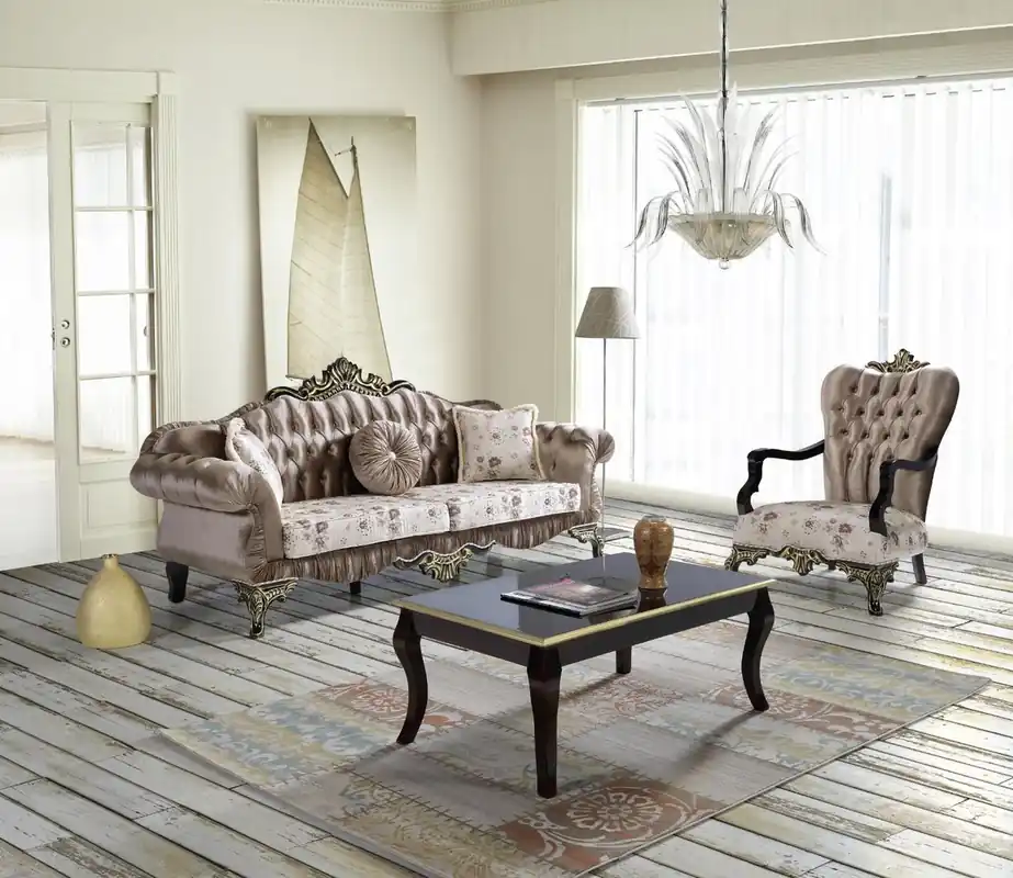 Casa Padrino Barock Wohnzimmer Set Braun / Beige / Schwarz / Gold - 2 Sofas & 2 Sessel & 1 Couchtisch - Barock Wohnzimmer Möbel Versand Am Gleichen Tag