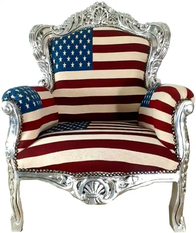 Preisreduziert Casa Padrino Barock Sessel King USA Design / SIlber - USA Barock Möbel Thron