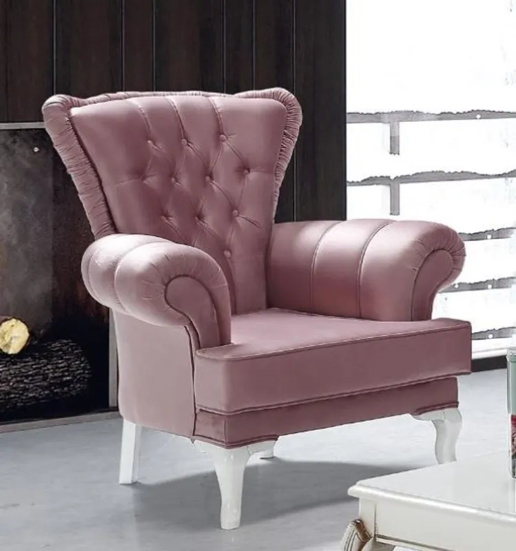 Highlight Casa Padrino Barock Sessel Rosa / Weiß 98 x 83 x H. 101 cm - Wohnzimmer Sessel im Barockstil - Barock Möbel
