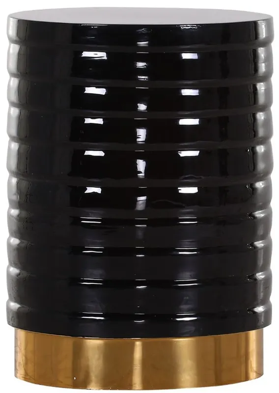 Casa Padrino Luxus Beistelltisch Schwarz / Gold Ø 40 x H. 53 cm - Runder emaillierter und galvanisierter Metall Tisch - Wohnzimmer Möbel Highlight