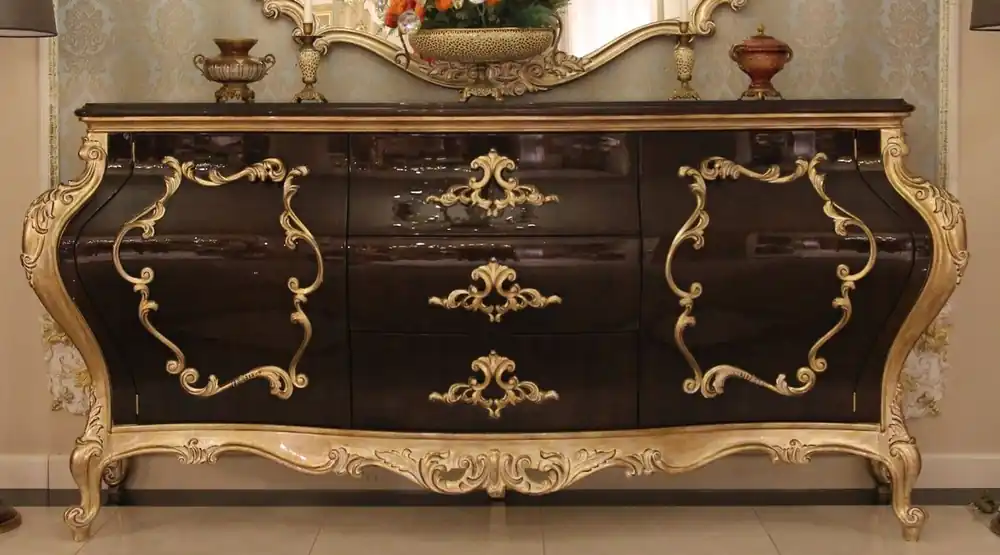 Casa Padrino Luxus Barock Kommode Dunkelbraun / Gold 243 x 60 x H. 115 cm - Prunkvoller Massivholz Schrank mit 2 Türen und 3 Schubladen - Edle Barock Möbel Sofort Bestellen