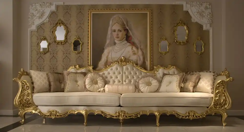 Casa Padrino Luxus Barock Wohnzimmer Sofa Creme / Gold 360 x 100 x H. 115 cm - Prunkvolles Sofa im Barockstil - Edle Barock Wohnzimmer Möbel Top-Seller