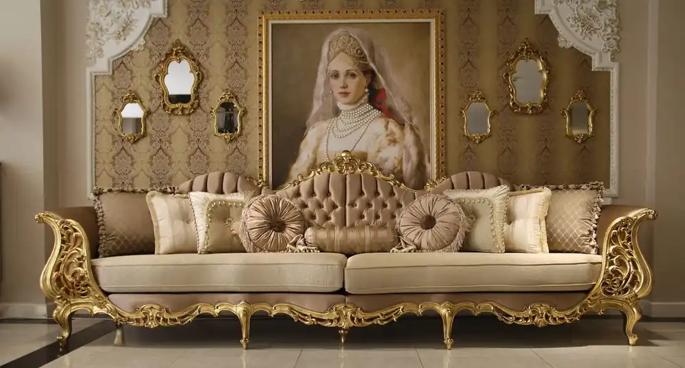 Casa Padrino Luxus Barock Wohnzimmer Sofa Braun / Creme / Gold 360 x 100 x H. 115 cm - Prunkvolles Sofa im Barockstil - Edle Barock Wohnzimmer Möbel Finale Aktion