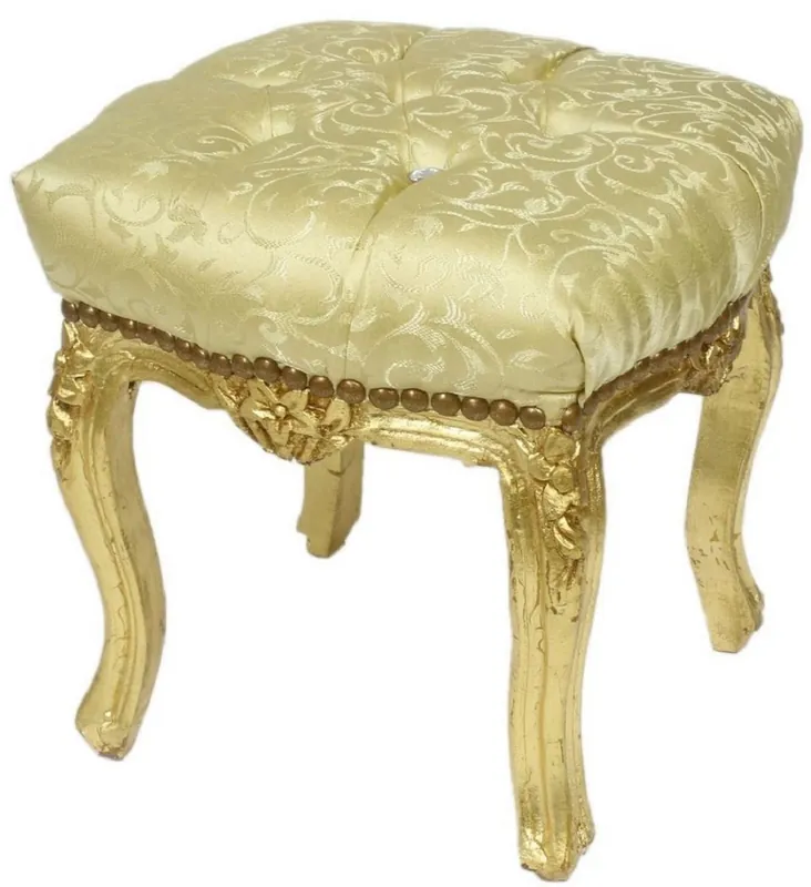 Preisreduziert Casa Padrino Barock Fußhocker Gold Muster / Gold 45 x 40 x H. 35 cm - Handgefertigter Barock Hocker mit Glitzersteinen - Barockstil Möbel