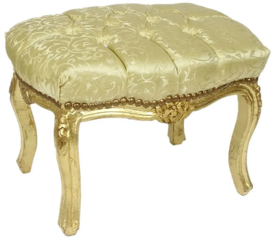 Saisonangebot Casa Padrino Barock Fußhocker Gold Muster / Gold 50 x 40 x H. 35 cm - Handgefertigter Barock Hocker mit Glitzersteinen - Barockstil Möbel