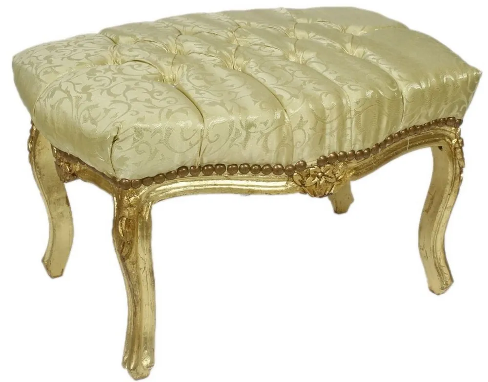 Casa Padrino Barock Fußhocker Gold Muster / Gold 60 x 40 x H. 35 cm - Handgefertigter Barock Hocker mit Glitzersteinen - Barockstil Möbel Schneller Versand