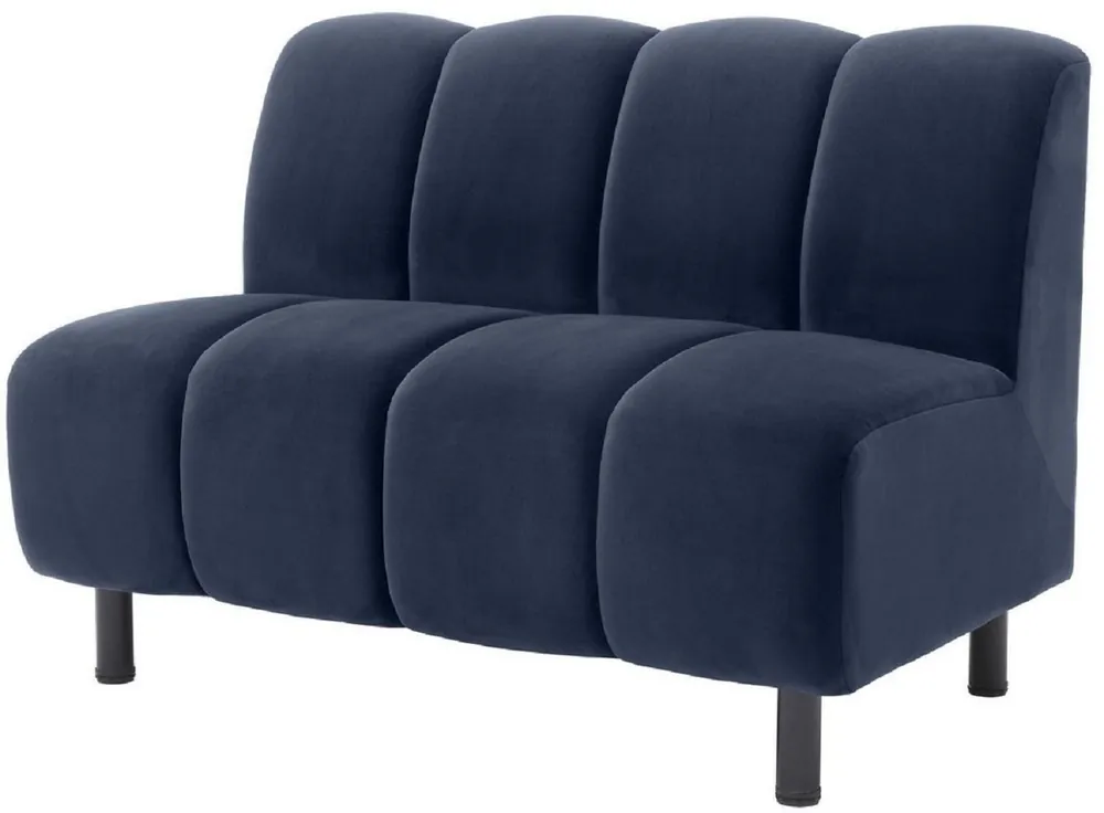 Casa Padrino Luxus Couch Mitternachtsblau / Schwarz 121 x 75 x H. 87 cm - Wohnzimmer Sofa mit edlem Samtstoff - Luxus Möbel Sofort Bestellen