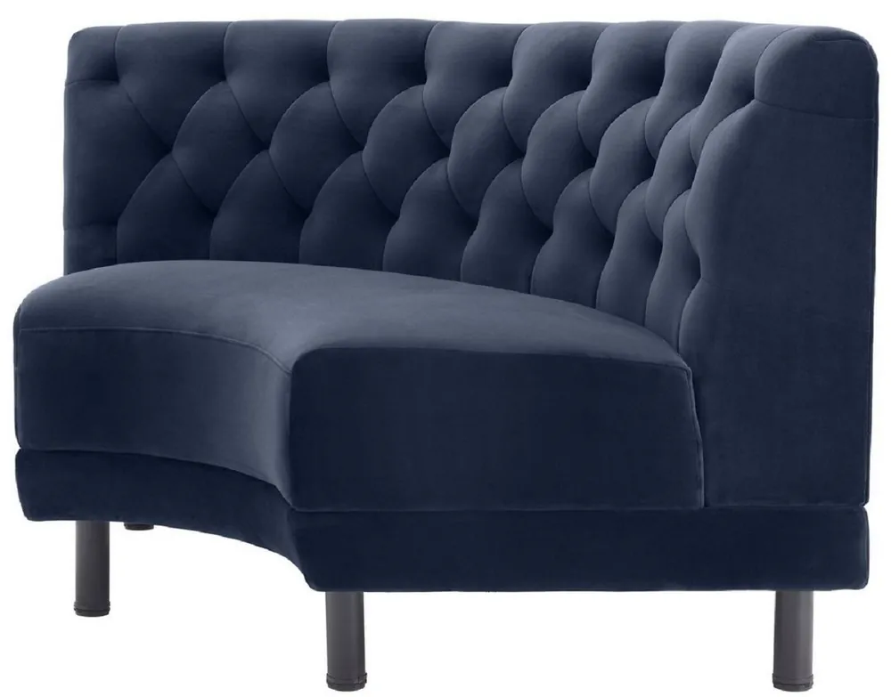 Direktkauf Casa Padrino Luxus Chesterfield Samt Couch Mitternachtsblau / Schwarz 114 x 75 x H. 85 cm - Gebogenes & Erweiterbares Wohnzimmer Sofa - Luxus Kollektion