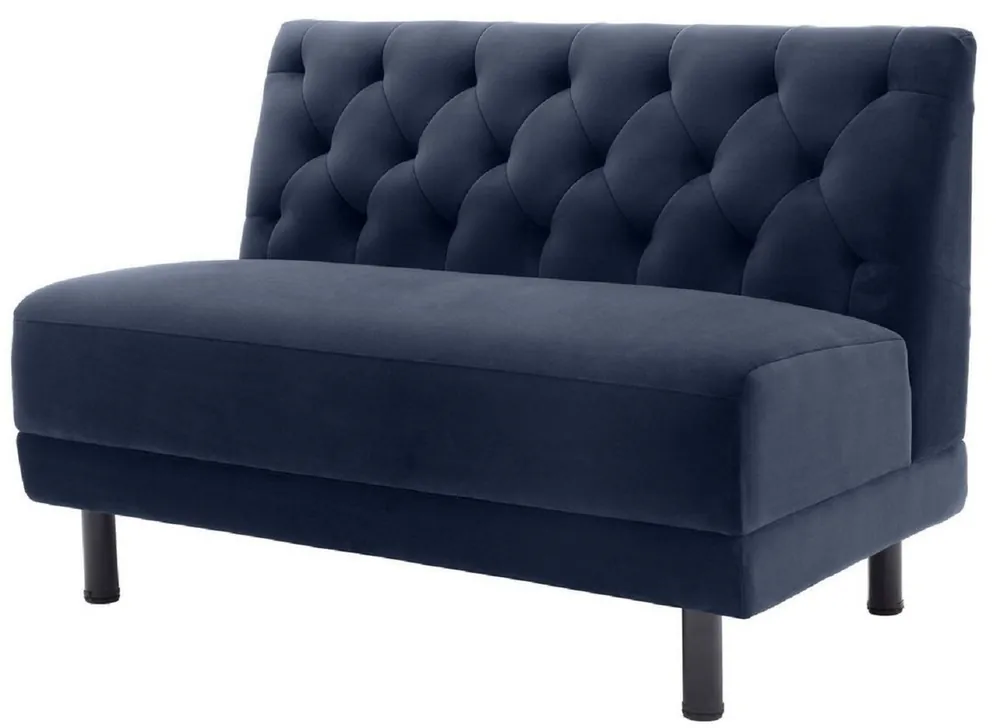 Casa Padrino Luxus Chesterfield Couch Mitternachtsblau / Schwarz 121 x 75 x H. 85 cm - Wohnzimmer Sofa mit edlem Samtstoff - Luxus Kollektion Must-Have
