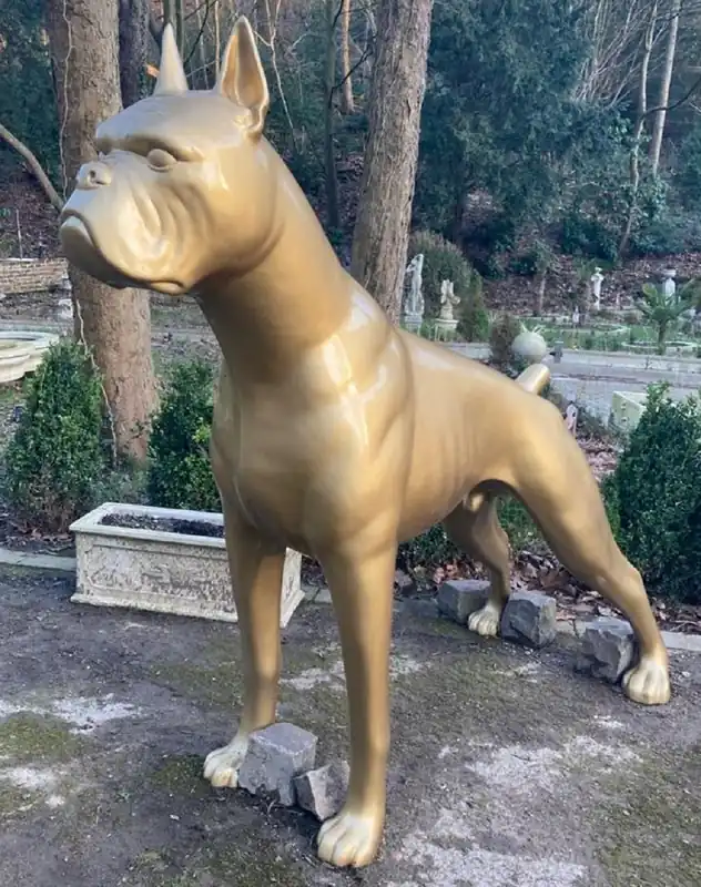 Riesige XXL Boxer Skulptur Gold 190 x H. 173 cm - Wetterbeständige Deko Gartenskulptur - Gartendeko Tierfigur Hunde Skulptur Hund Letzte Chance