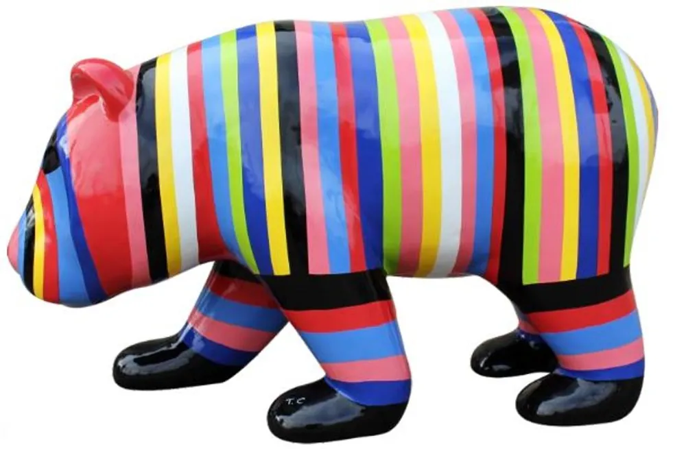 Kracherpreis Casa Padrino Designer Dekofigur Bär Mehrfarbig Gestreift 165 x 65 x H. 90 cm - Riesige Deko Skulptur - Gartenfigur - Luxus Gartendeko