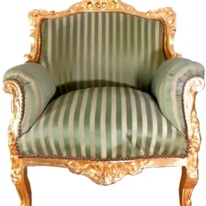 Finale Aktion Casa Padrino Barock Sessel Lord Grüne Streifen / Gold 77 x 63 x H. 102 cm - Handgefertigter Wohnzimmer Sessel im Barockstil - Barock Möbel
