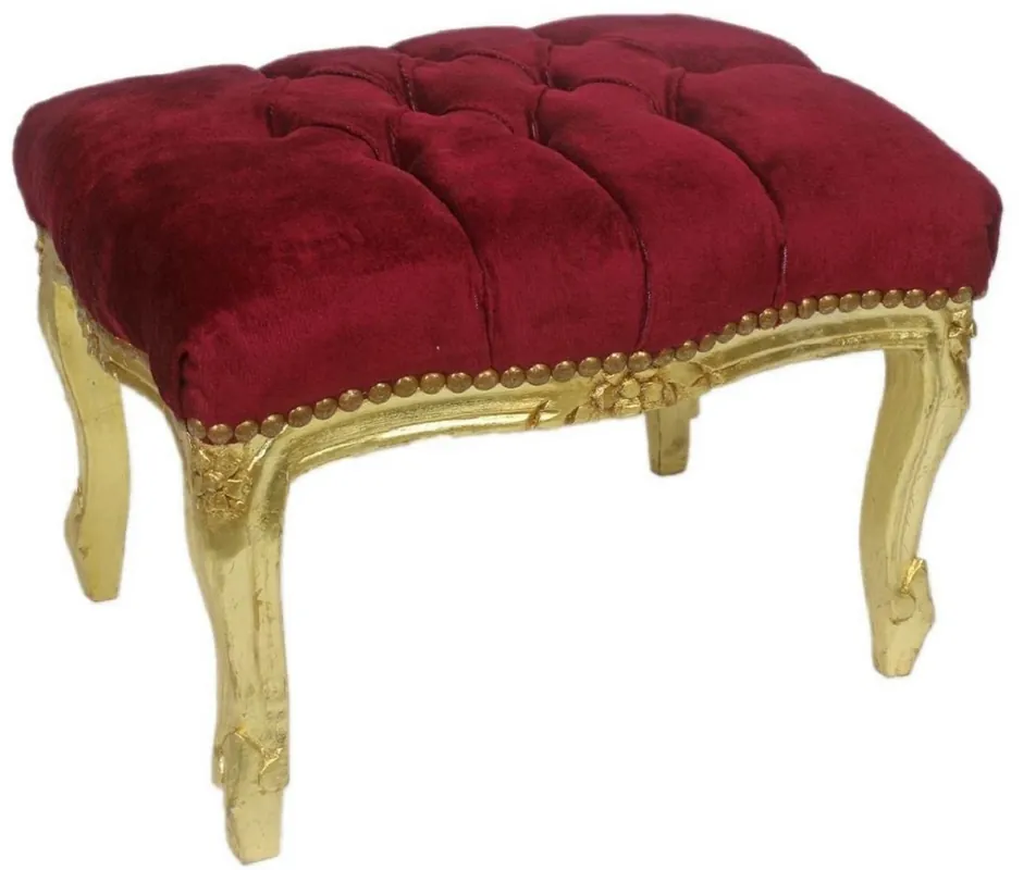 Casa Padrino Barock Fußhocker Bordeauxrot / Gold 50 x 40 x H. 35 cm - Handgefertigter Barock Hocker mit Glitzersteinen - Barockstil Möbel Garantierte Lieferung