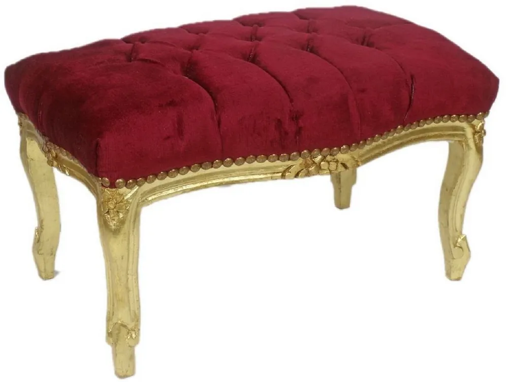 Must-Have Casa Padrino Barock Fußhocker Bordeauxrot / Gold 60 x 40 x H. 35 cm - Handgefertigter Barock Hocker mit Glitzersteinen - Barockstil Möbel