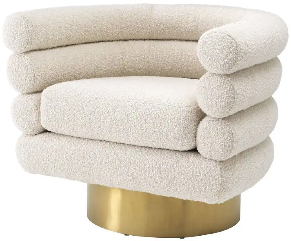 Casa Padrino Luxus Drehsessel Creme / Messingfarben 87 x 69 x H. 70 cm - Wohnzimmer Sessel - Luxus Möbel Sale