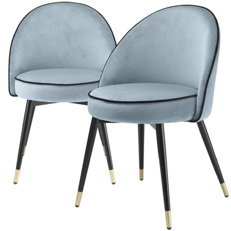 Casa Padrino Luxus Esszimmerstuhl Set Blau / Schwarz / Messing 55 x 64 x H. 83 cm - Esszimmerstühle mit edlem Samtstoff - Esszimmer Möbel Sofort Bestellen