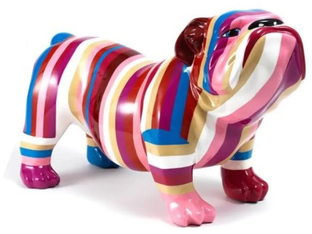 Casa Padrino Designer Dekofigur Hund Bulldogge Mehrfarbig Gestreift 55 x H. 32 cm - Wetterbeständige Deko Skulptur - Wohnzimmer Deko - Garten Deko - Deko Accessoires Günstig