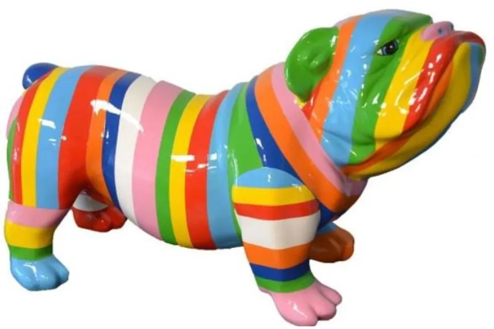 Casa Padrino Designer Dekofigur Hund Bulldogge Mehrfarbig Gestreift 55 x H. 32 cm - Wetterbeständige Deko Skulptur - Wohnzimmer Deko - Garten Deko - Designer Deko Geprüft