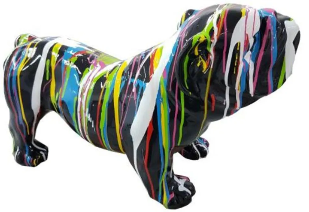 Casa Padrino Designer Dekofigur Hund Bulldogge Schwarz / Mehrfarbig 55 x H. 32 cm - Wetterbeständige Deko Skulptur - Wohnzimmer Deko - Garten Deko - Designer Deko Tierfigur Beliebt