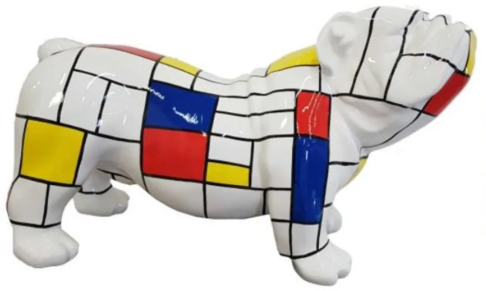Casa Padrino Designer Dekofigur Hund Bulldogge Weiß / Mehrfarbig 55 x H. 32 cm - Wetterbeständige Deko Skulptur - Wohnzimmer Deko - Garten Deko - Designer Deko Tierfigur Günstig