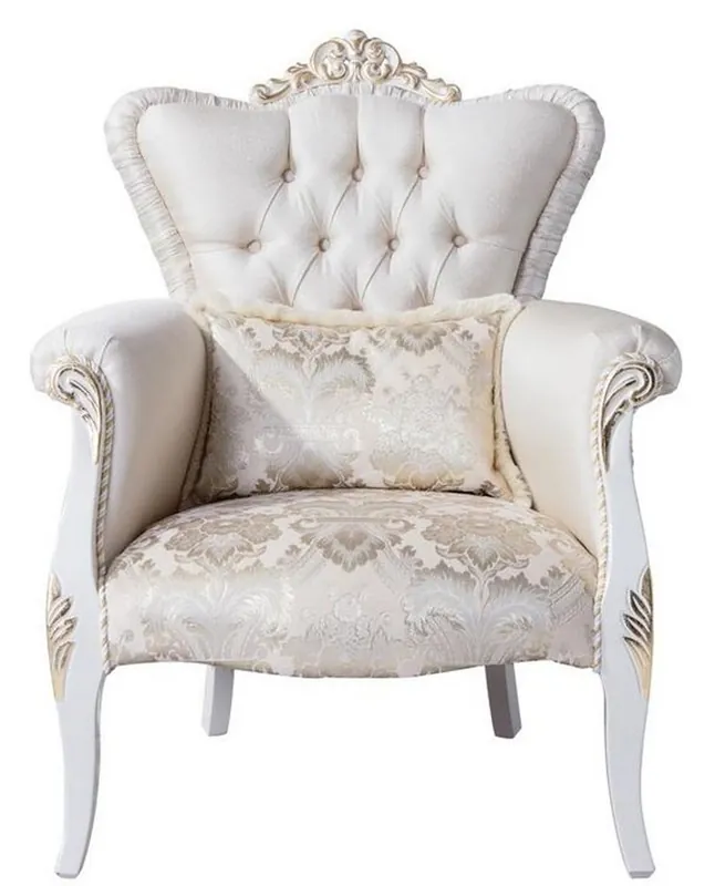 Geprüft Casa Padrino Luxus Barock Wohnzimmer Sessel mit dekorativem Kissen Creme / Weiß / Gold 83 x 94 x H. 111 cm - Wohnzimmer Möbel im Barockstil
