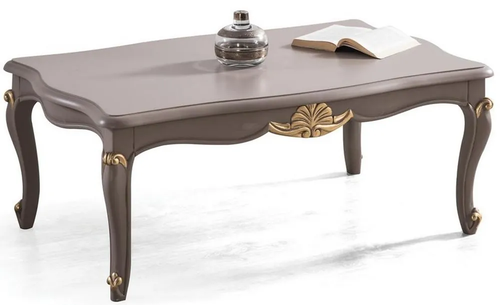 Casa Padrino Luxus Barock Couchtisch Grau / Gold 110 x 77 x H. 45 cm - Massivholz Wohnzimmertisch im Barockstil - Edle Wohnzimmer Möbel im Barockstil Bestpreis