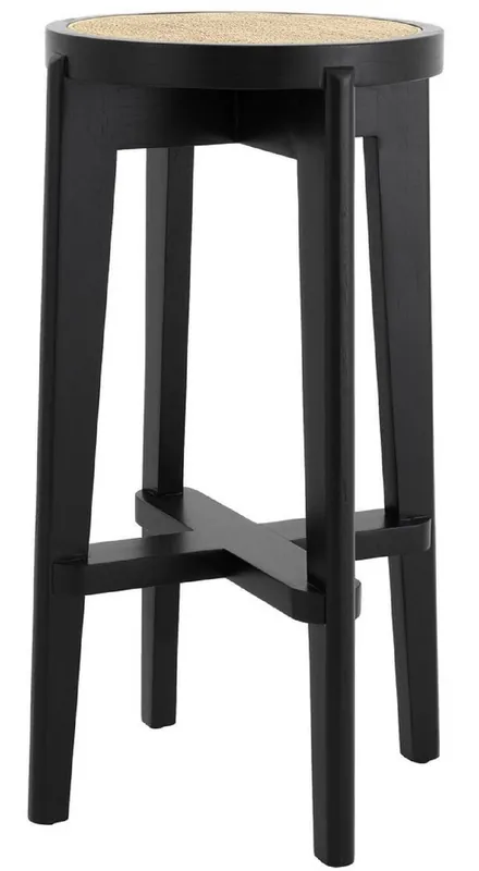 Heißes Angebot Casa Padrino Luxus Barhocker Schwarz / Naturfarben Ø 44 x H. 76,5 cm - Runder Massivholz Barstuhl - Bar Möbel