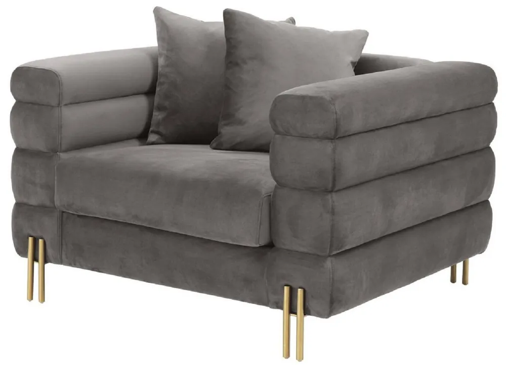 Heißes Angebot Casa Padrino Luxus Sessel Grau / Messingfarben 109 x 97 x H. 68 cm - Wohnzimmer Sessel mit edlem Samtstoff - Luxus Möbel