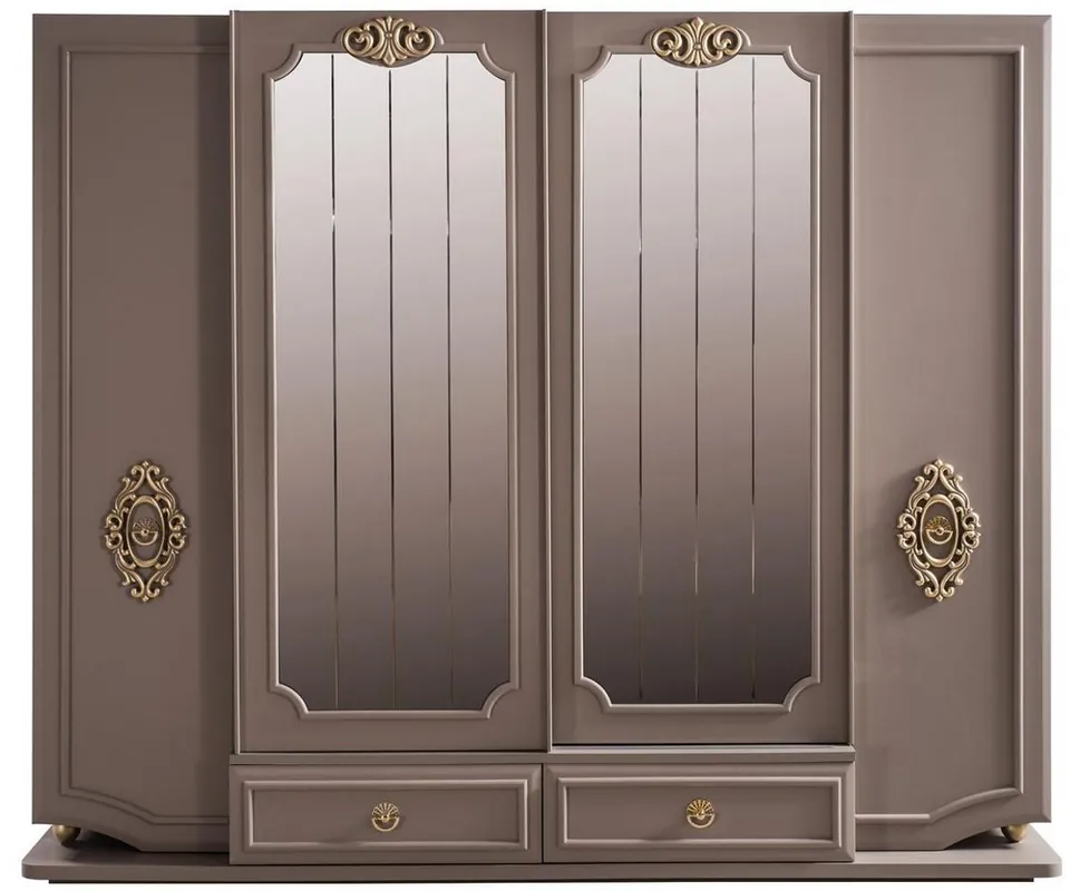 Casa Padrino Luxus Barock Schlafzimmerschrank Grau / Gold 267 x 73 x H. 223 cm - Edler Massivholz Kleiderschrank - Schlafzimmer Möbel im Barockstil - Luxus Qualität Sonderangebot