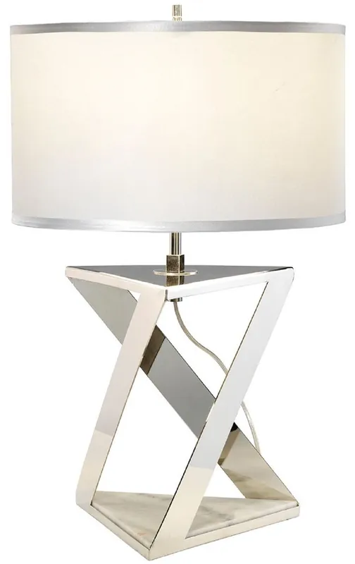 Casa Padrino Luxus Tischleuchte Silber / Weiß / Grau Ø 32 x H. 70 cm - Moderne Tischlampe mit rundem Kunstseide Lampenschirm - Luxus Kollektion Preisreduziert