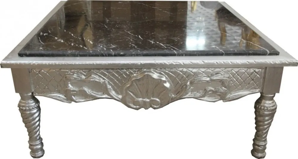 Neu Im Sortiment Casa Padrino Barock Couchtisch Silber mit schwarzer Marmorplatte 95 x 95 x 43.5 cm - Barock Möbel
