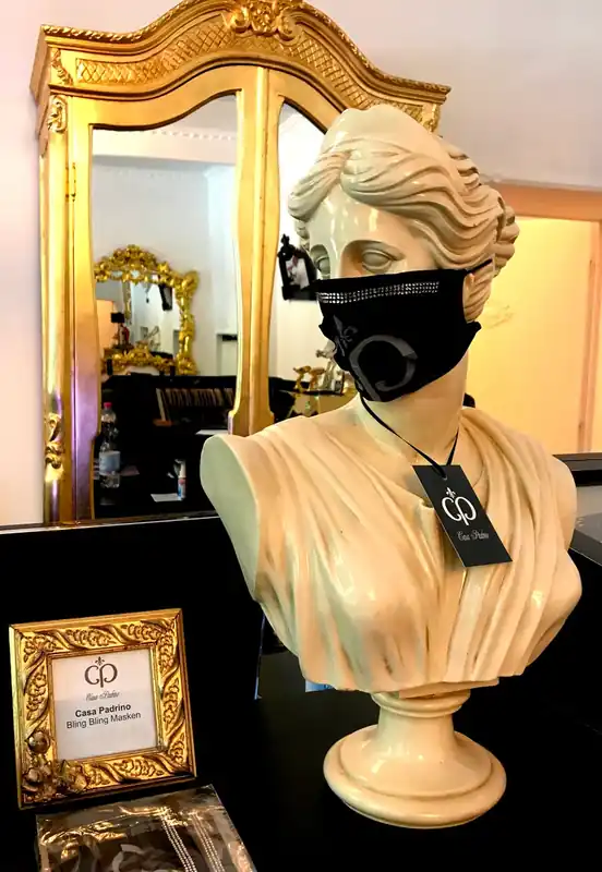 Casa Padrino Bling Bling Maske Schwarz / Silber - CP Maske mit Glitzersteinen Markenprodukt