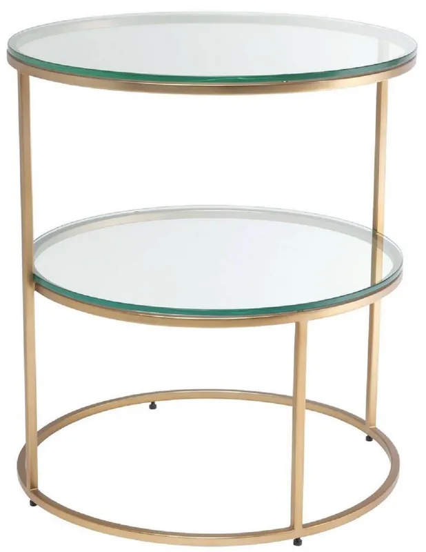 Knallerangebot Casa Padrino Luxus Beistelltisch Messingfarben Ø 50 x H. 57 cm - Runder Edelstahl Tisch mit gehärteten Glasplatten - Luxus Qualität